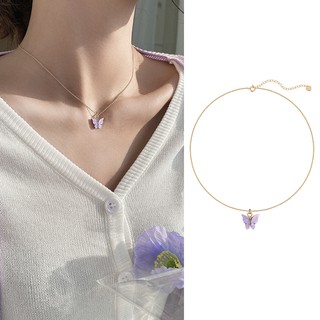 Korean Acrylic Personality Butterfly Necklace Women Elegant Sweet Necklace Rantai Women Refined Pendant Chain Gifts