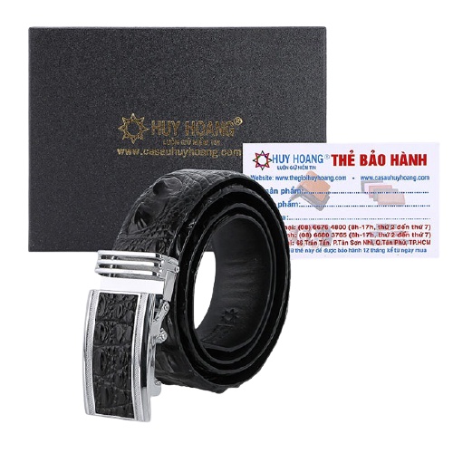 Dây nịt nam da cá sấu Huy Hoàng nguyên con 4P màu đen HP4768