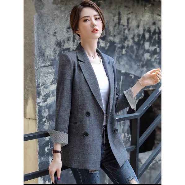 AK6 - Áo khoác blazer dáng dài phối tay