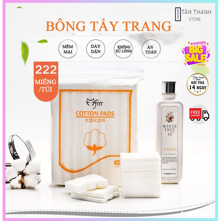 Bông tẩy trang❤️SALE❤️Bông tẩy trang 222 miếng  3  lớp  cotton chất liệu siêu mềm mại an toàn không kích ứng da