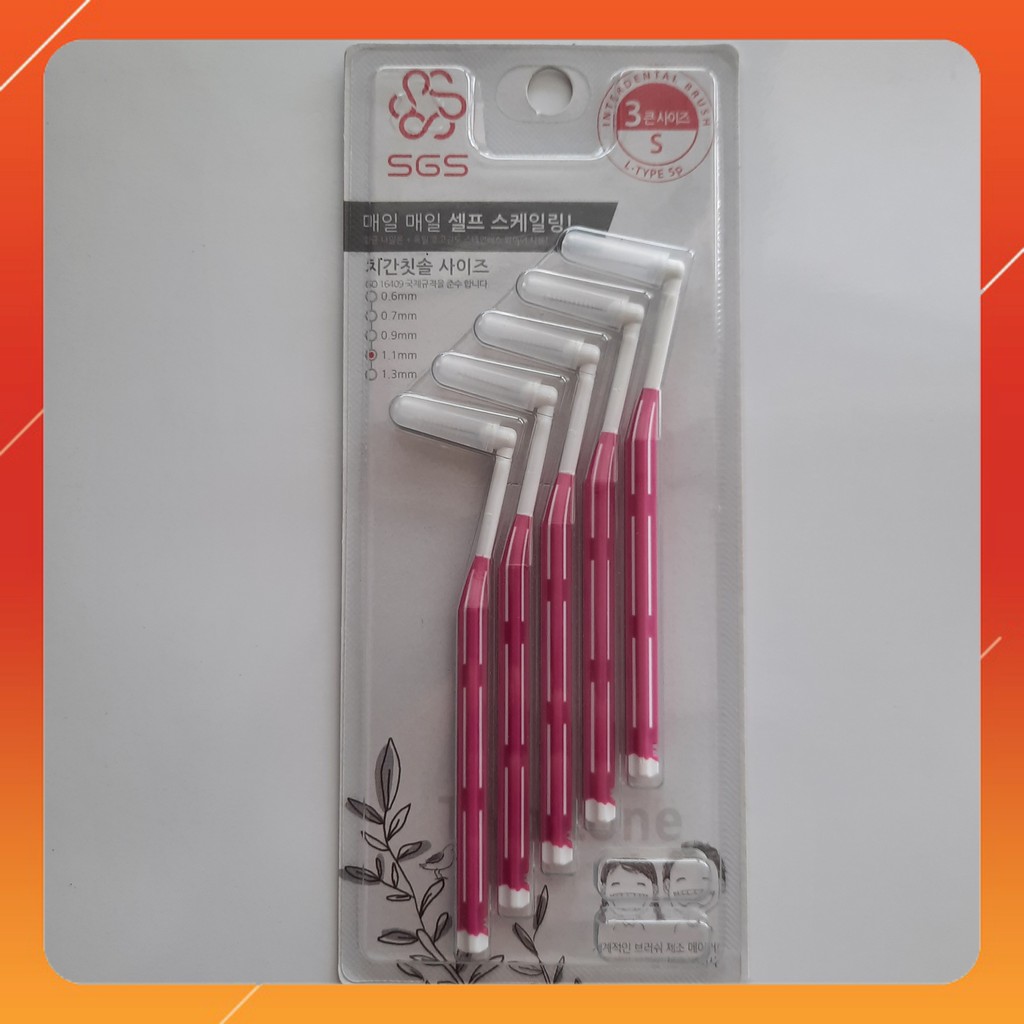 Bàn chải kẽ răng SGS loại L 5 cái/vỉ nhập khẩu Hàn Quốc - Size 1.1mm 💚FREE SHIP💚 Bàn chải kẽ răng cao cấp