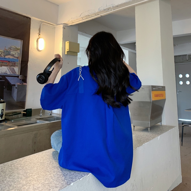 SUXI Áo Sơ Mi Tay Ngắn Dáng Rộng Màu Sắc Đơn Giản Thời Trang Mùa Hè Cho Nam Và Nữ