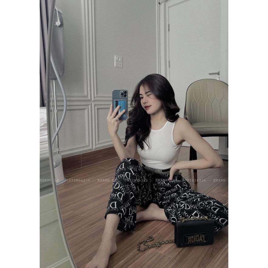 [ 𝐅𝐑𝐄𝐄 𝐒𝐇𝐈𝐏 ] SÉT BỘ CROPTOP BO DỆT CHỮ QUẦN RỘNG ỐNG HỌA TIẾT