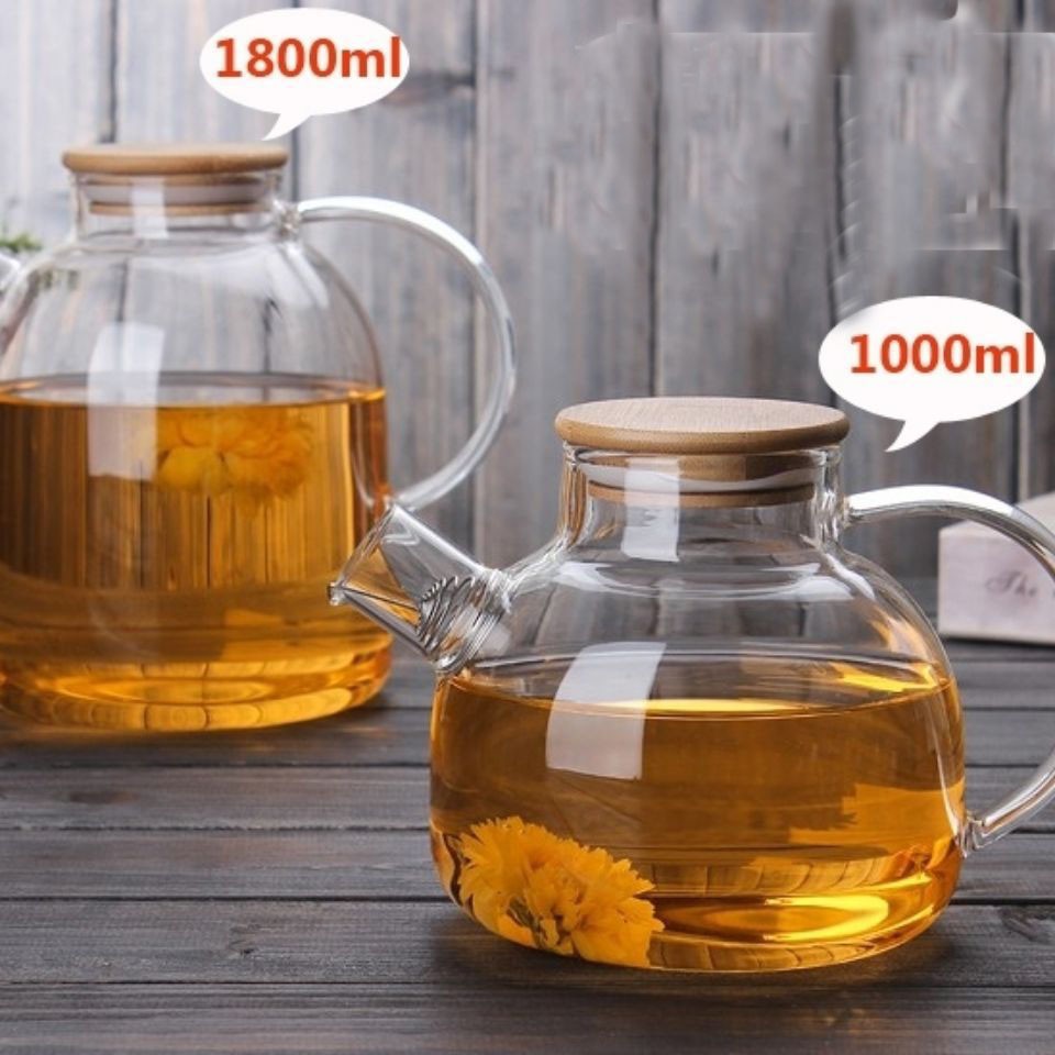 Bình trà thủy tinh borosilicate chịu nhiệt lõi lọc inox, nắp gỗ