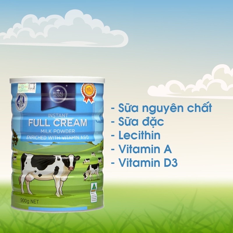 Sữa Bột Hoàng Gia Úc Nguyên Kem Vitamin A&D Full Cream Tổng Hợp Vitamin Cho Trẻ ROYAL AUSNZ 900g