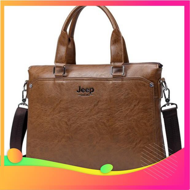 Túi xách cặp da đựng laptop công sở JEEP BULUO 38x28x6cm (Nâu đậm-Nâu sáng-Đen)