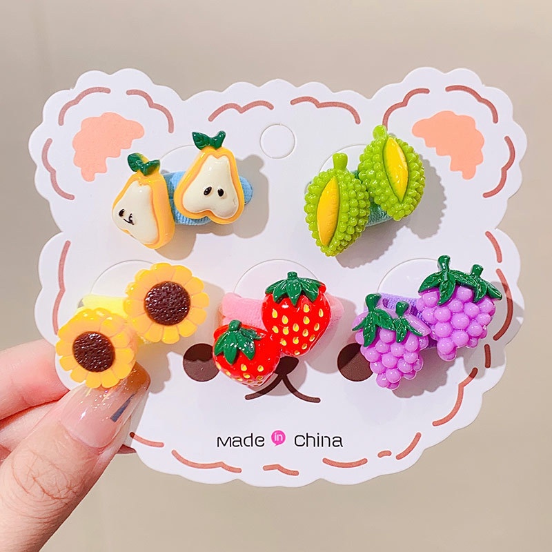 Set 10 Dây Cột Tóc Co Giãn Hình Hoa Quả Dễ Thương Cho Bé Gái