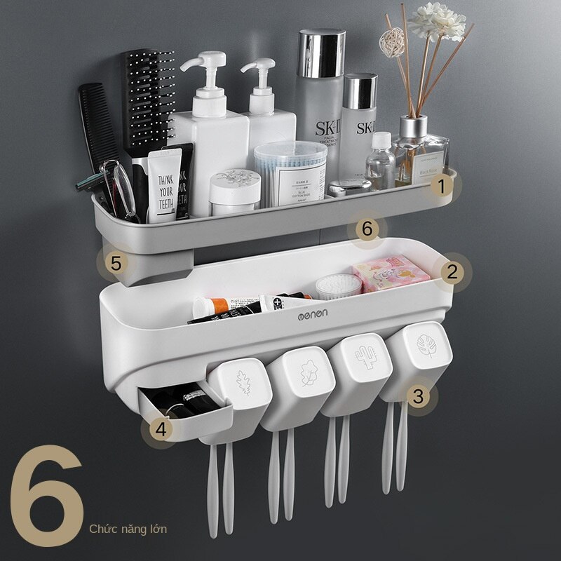 Giá Treo Bàn Chải Đánh Răng Cốc Nước Súc Miệng Hút Tường Miễn Đóng Đinh Hộp Đựng Bàn Chải Đánh Răng | BigBuy360 - bigbuy360.vn