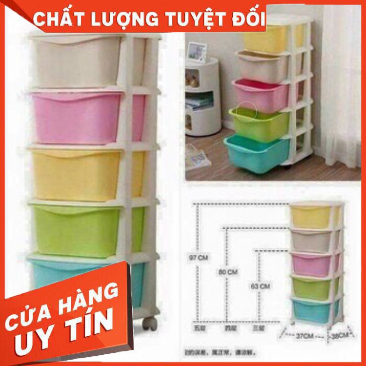 Tủ nhựa đa sắc ngăn kéo 5 tầng có bánh xe hàng Việt Nhật Giá Rẻ.