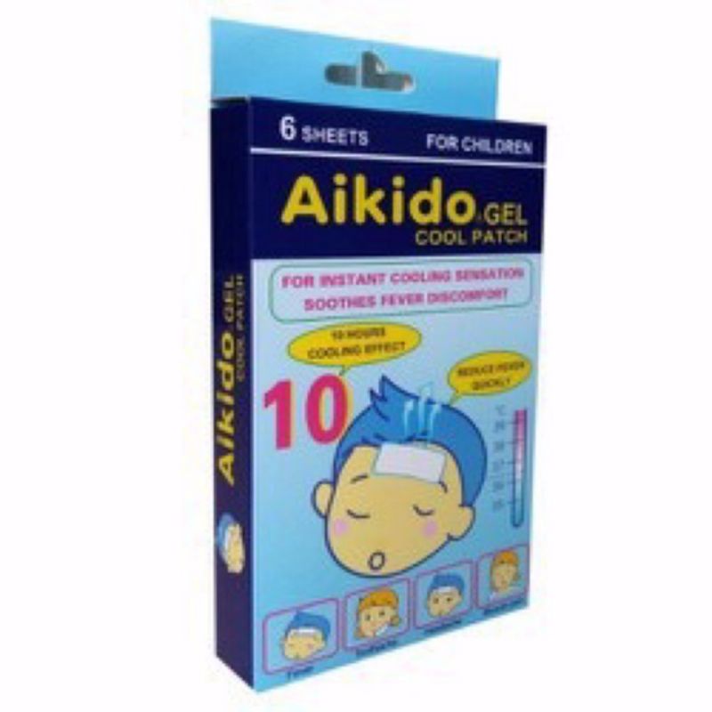 Miếng dán chườm lạnh, hạ sốt nhanh Aikido Gel Cool Patch hộp 6 miếng dán