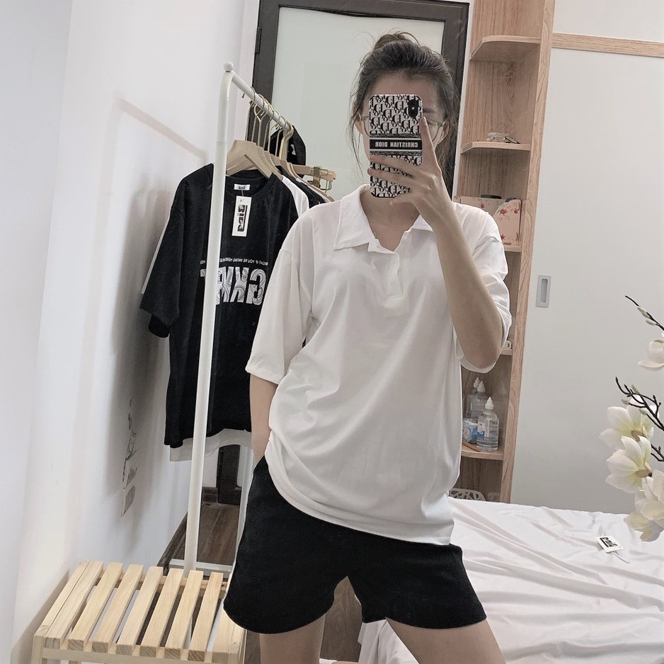 Áo polo Unisex nam nư Bingshop cổ cao tay lỡ hàng có size