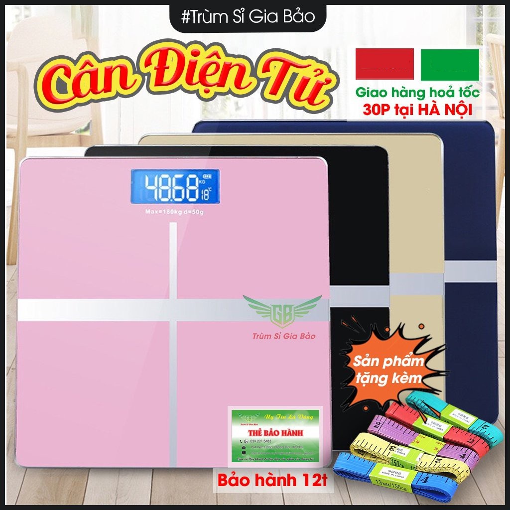Cân sức khỏe , cân điện tử gia đình có đèn LED hiển thị nhiệt độ chạy pin AAA có thẻ bảo hành 12 tháng