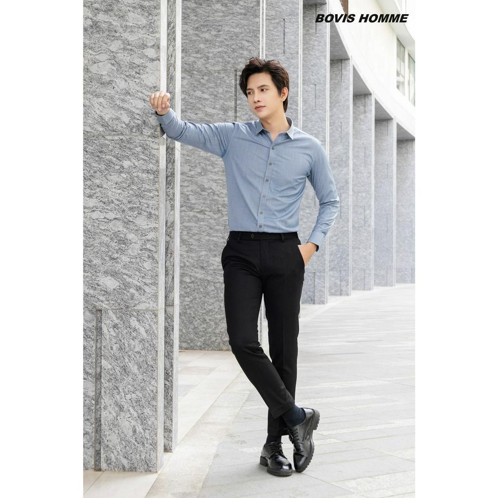 Áo sơ mi nam Bovis Homme tay dài trơn, Nhiều màu, chất liệu Bamboo, phom Slim-fit, mặt vải mềm mượt, chống nhăn