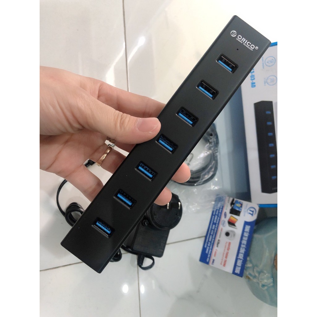 Bộ Chia USB 3.0 7 cổng Orico H7013-U3-AD Cục Nguồn Cấp Điện- HUB USB 7 Port