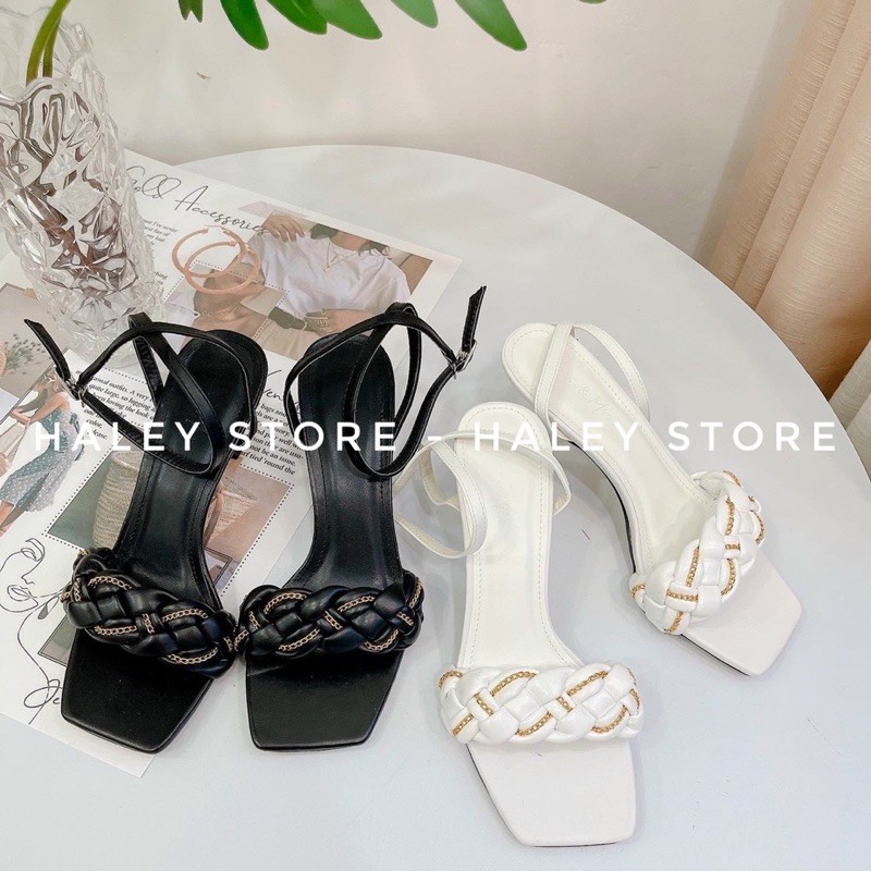 Giày nữ Sandal quai bính phối xích sành điệu gót 5cm dễ đi êm chân đi làm đi học đi chơi đi tiệc đi du lịch HALEY STORE