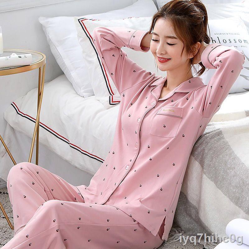 Red bean% cotton pyjama, nữ cardigan suit dài tay, phục vụ tại nhà cho người trung niên và cao tuổiN