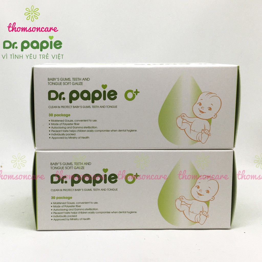 Gạc rơ lưỡi cho bé Dr Papie - gạc lau răng, rơ miệng cho bé - Hộp 30 gói