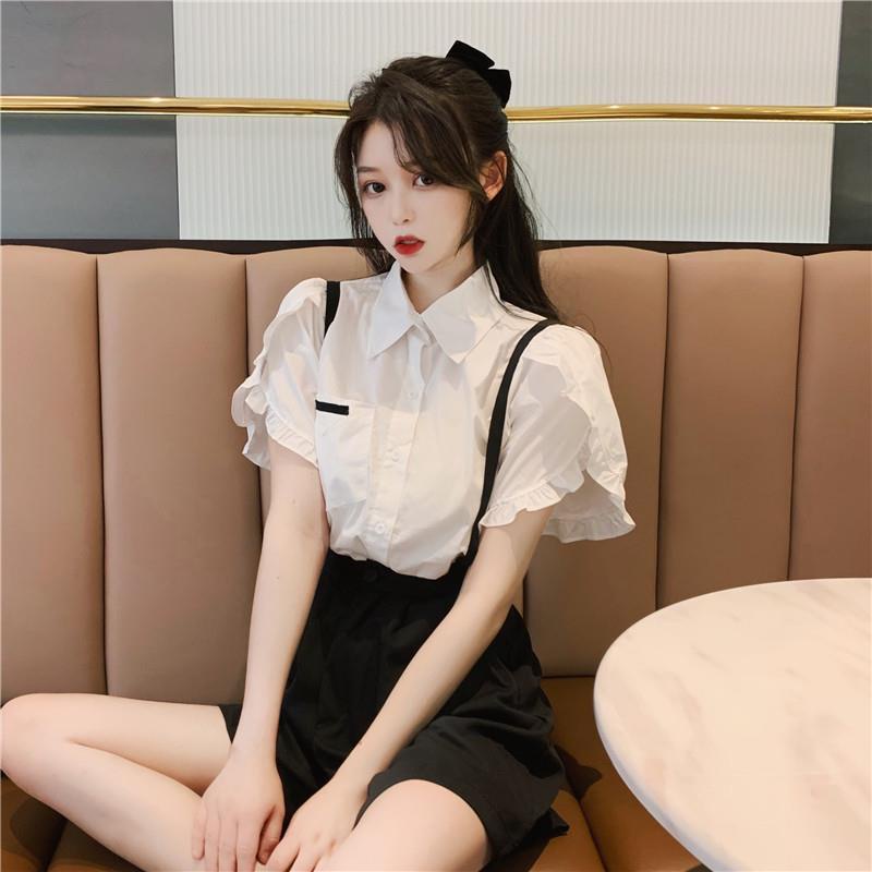 Bộ Áo Sơ Mi + Quần Yếm Ống Rộng Thời Trang Dành Cho Nữ 3321