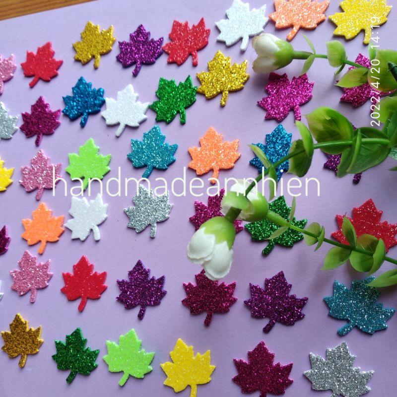 30 hình lá phong 2.5 x 2.4cm, bằng xốp kim tuyến - thủ công mầm non cho bé - hình trang trí thiệp 3D, Valentine