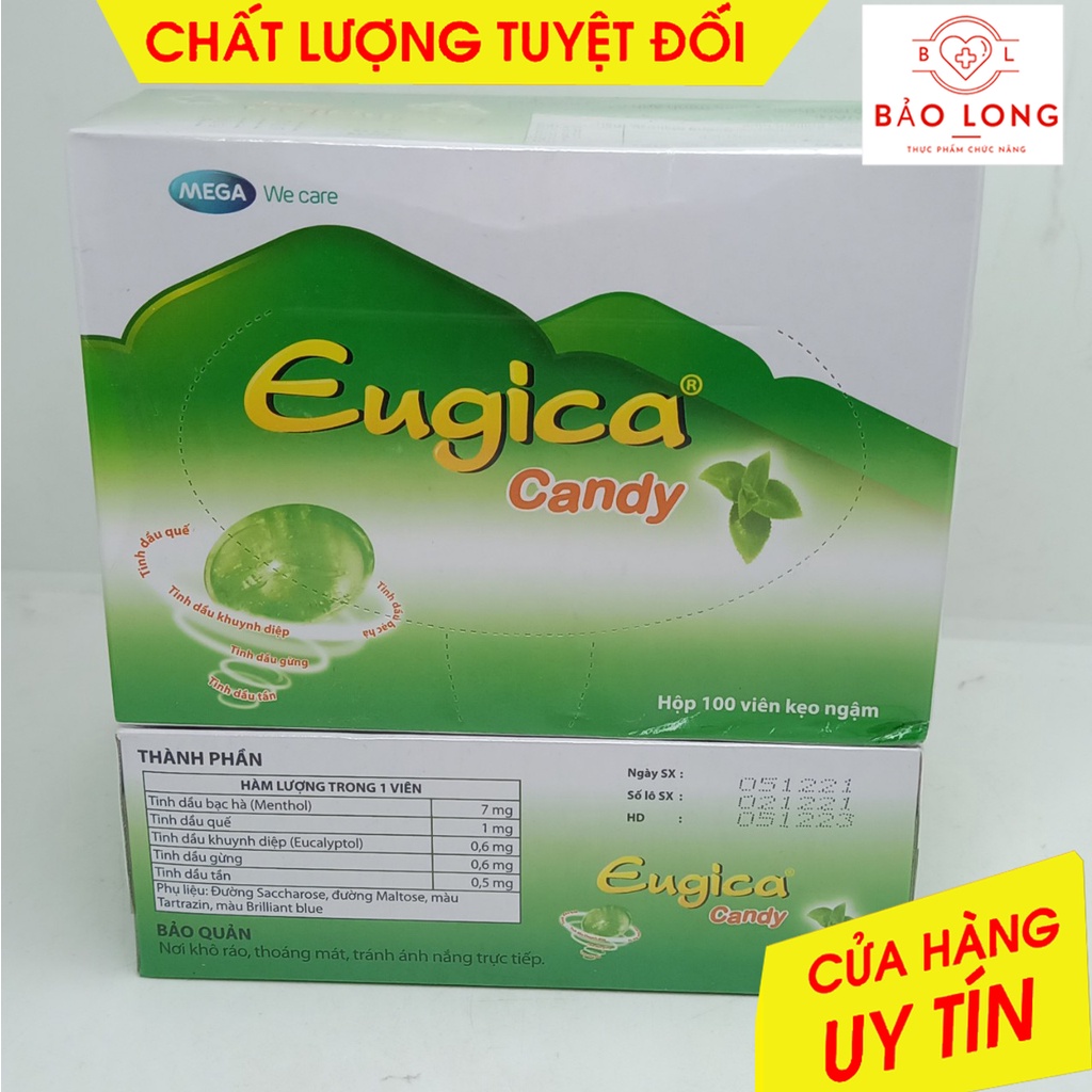 Hộp 100 viên kẹo ngậm ho Eugica thảo dược