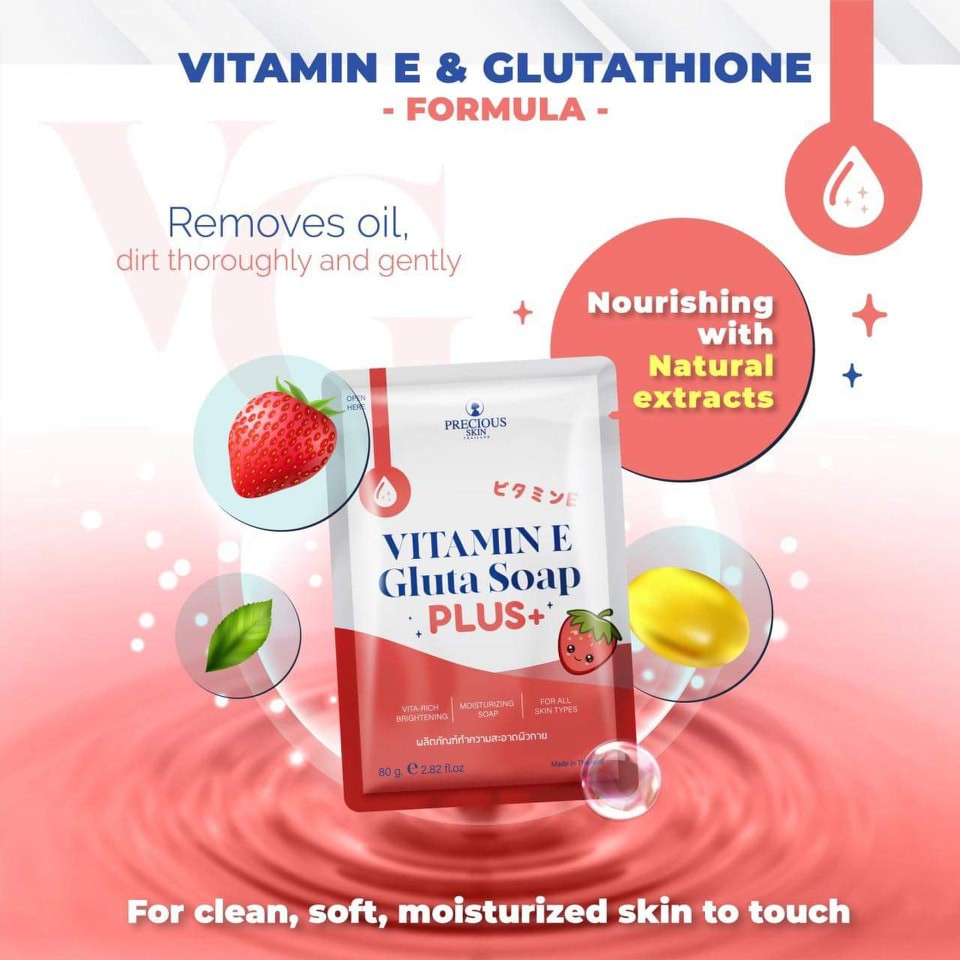 (Trái Dâu) 01 Xà Bông Dưỡng Ẩm Trắng Da VITAMIN E Gluta Soap Precious Skin Thái Lan 80g