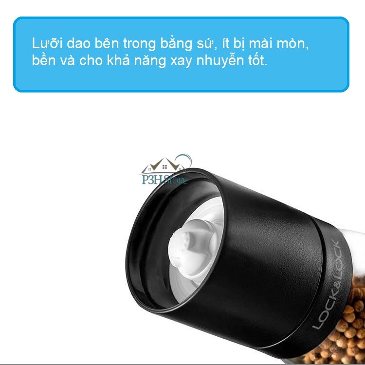 Cối xay tiêu thủy tinh Lock&Lock dung tích 140ml lưỡi sứ nắp gỗ sồi tiện dụng CKO115 | BigBuy360 - bigbuy360.vn
