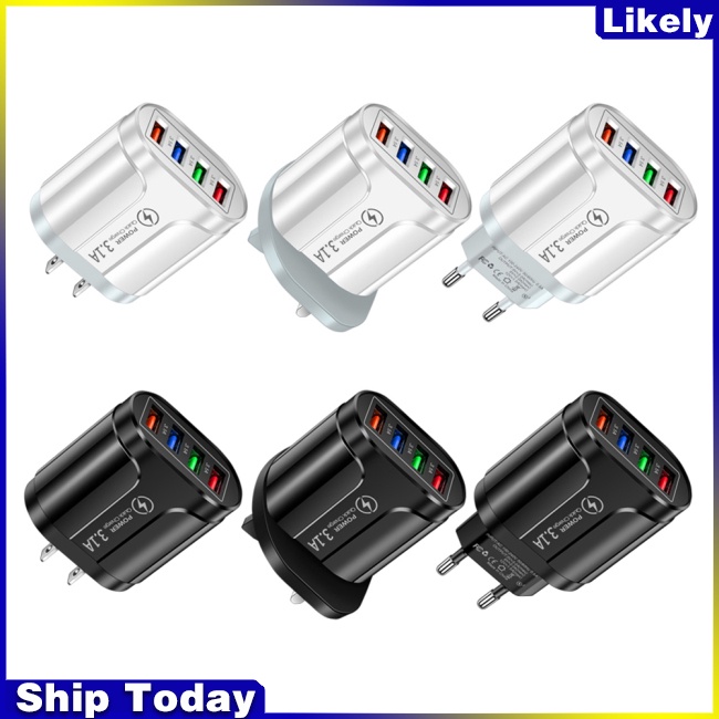Củ Sạc Nhanh 3.1a 4U Usb Có Đèn Led Phích Cắm EU / US / UK Cho Điện Thoại