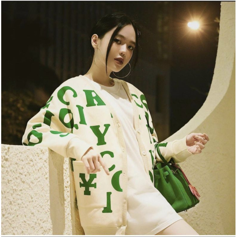 (video thật)Áo khoác Dirty cardigan unisex,Áo cardigan nữ chất nỉ cao cấp form rộng in chữ cái phối màu phong cách hàn