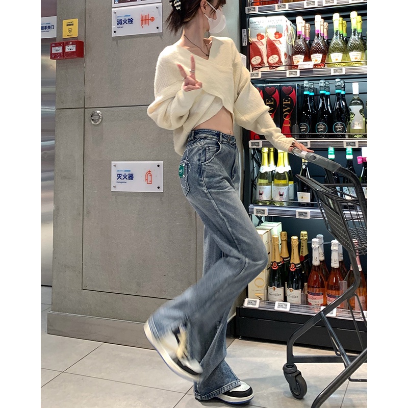 Quần jeans Nữ Lưng Cao Ống Rộng Thời Trang Hàn Quốc