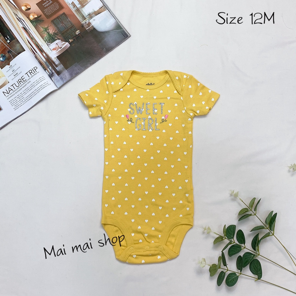 (9-12M chọn màu- gái) Body chip TAY NGẮN CÁNH TIÊN xuất dư cổ tròn, cổ đáp chéo cho bé gái sz 9-12M- Bộ liền thân cho bé