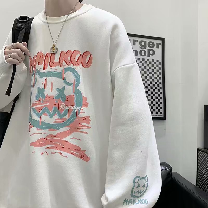 Áo sweater cổ tròn dáng rộng in mặt gấu thời trang xuân thu cho nam và nữ size M-8XL