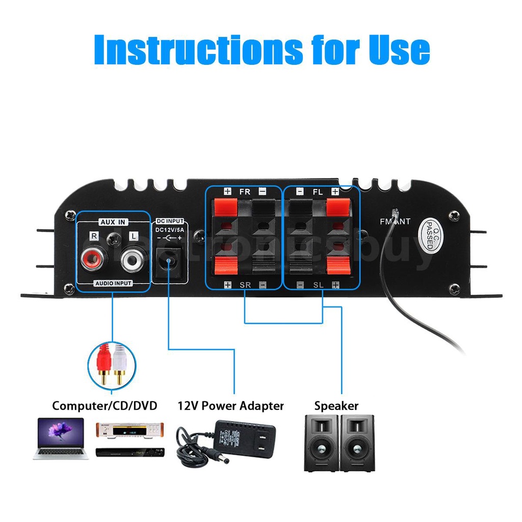 Bộ Khuếch Đại Âm Thanh bluetooth Không Dây Mini 12V Thẻ SD Thẻ U Cho Xe Hơi/Máy Nghe Nhạc MP3