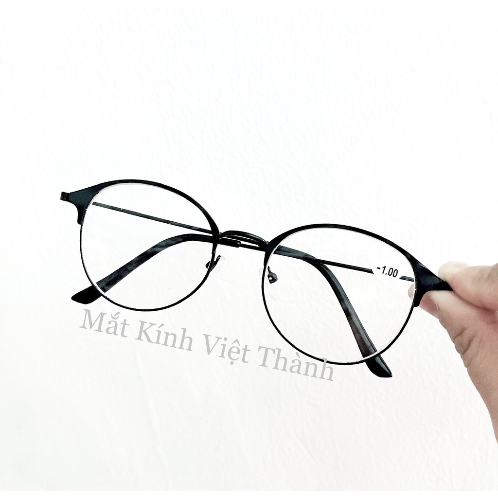 Gọng kính cận kim loại tròn mảnh có độ sẵn 0-6 độ
