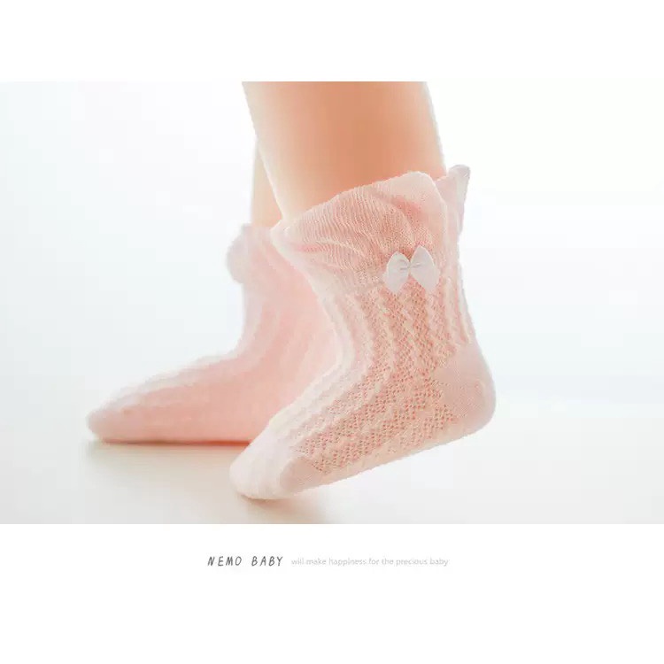 Set 3 đôi tất ren hè mỏng bé gái đính nơ nhỏ chính hãng Nemo baby