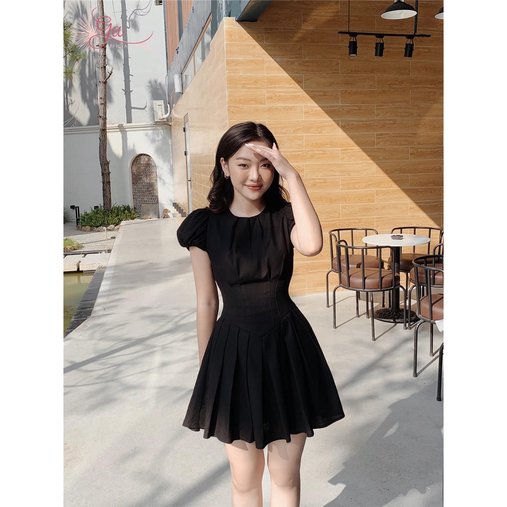 Váy đen xếp ly ngắn thiết kế cao cấp cổ tròn tay bồng cao FULL SIZE | SINZI DRESS - G.A OFFICIAL