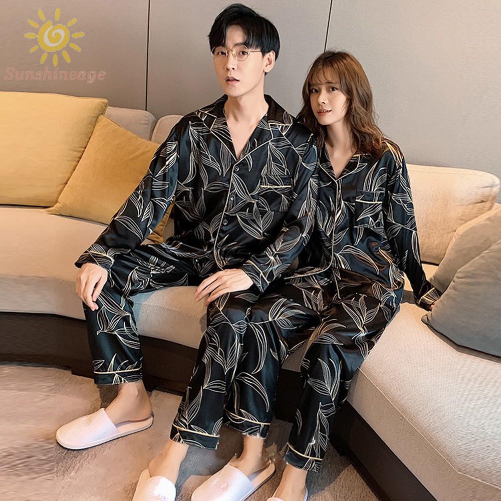 Bộ Đồ Ngủ Dáng Rộng Vải Lụa Mỏng Kiểu Hàn Quốc Thời Trang Cho Các Cặp Đôi