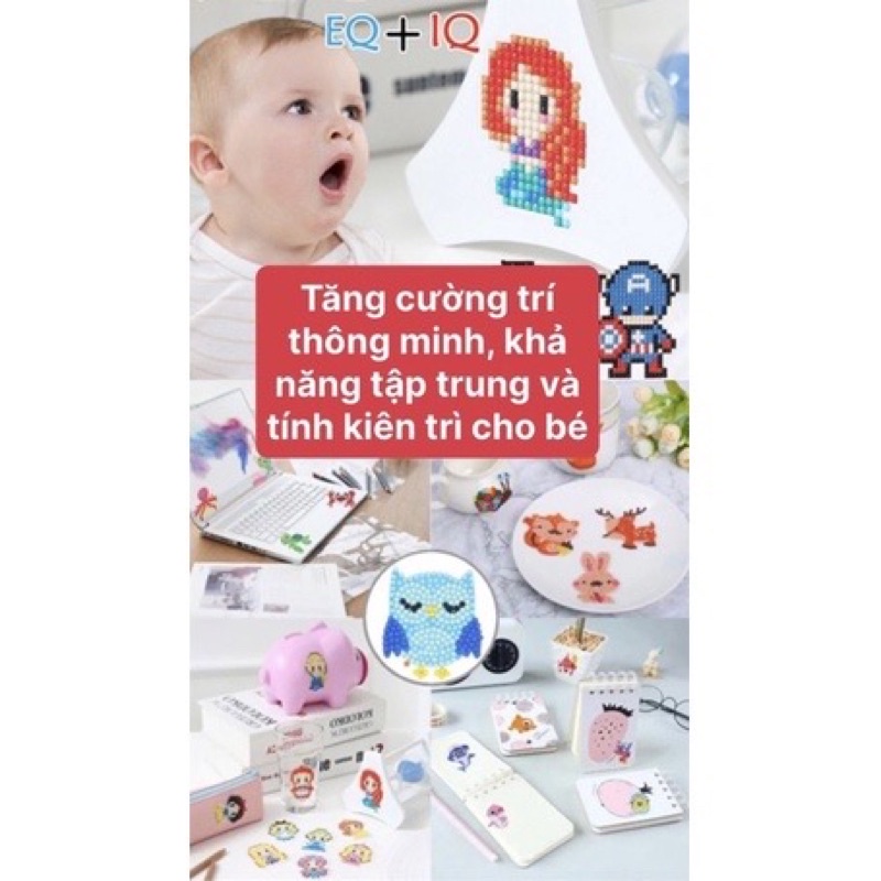 HÀNG CÓ SẴN Hình tự chọn Tranh đính đá 5D mini cho bé, sticker đính đá mini trang trí cốc, đồ chơi thủ công cho bé
