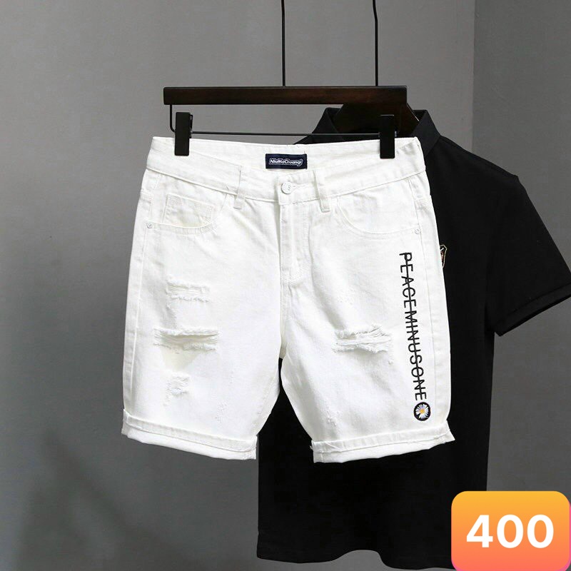 Quần short jean nam lavado màu trắng rách chất jeans bò cao cấp co dãn 4 chiều from đùi đẹp Lavado61 mẫu mới