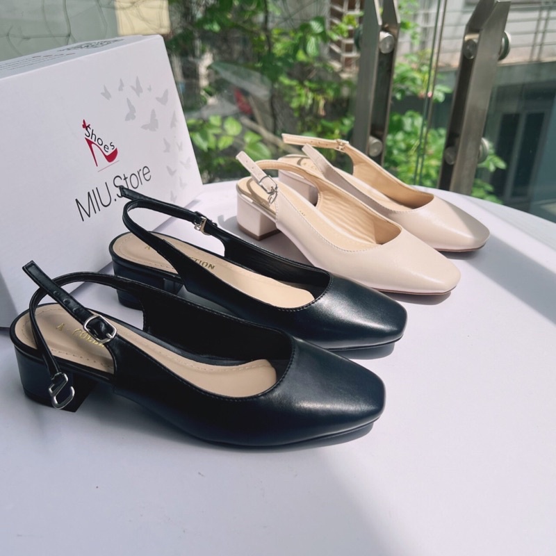 Giày cao gót nữ VNXK bít mũi hở gót da lì, giày nữ gót vuông da mềm 3-5p kiểu dáng xinh xắn dễ phối đồ nữ đi làm đi chơ