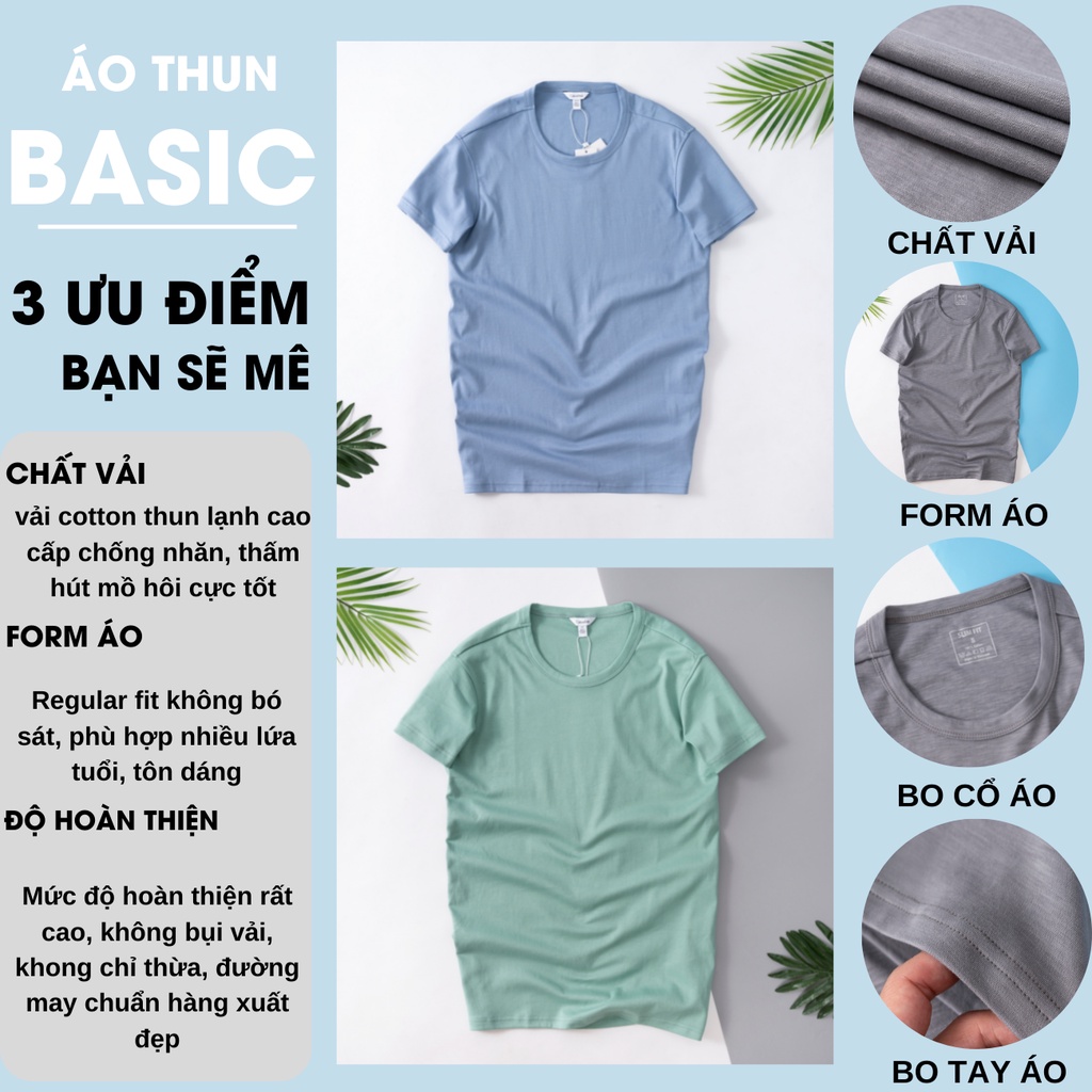 Áo thun nam cổ tròn Cal.vin hàng xuất vải cotton liquid trơn co giãn mềm mát dày dặn chống nhăn form slimfit nhẹ
