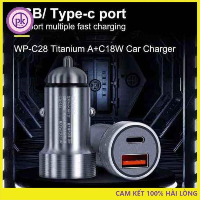 Tẩu Sạc cho IP11/12 promax trên Xe Hơi WK WP C28 2 Cổng Sạc-Củ Sạc Nhanh Dành Cho Ô Tô Cốc Sạc Ôto Sạc Nhanh