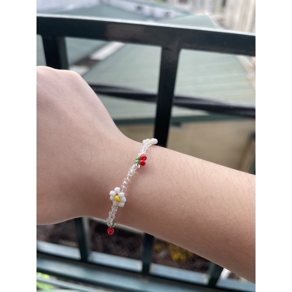 ( Ảnh thật )Vòng hạt cườm handmade cherry đan xen hoa