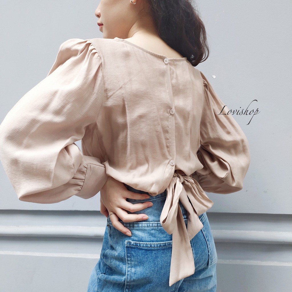 Áo croptop nơ sau tay dài nhiều màu Lovi