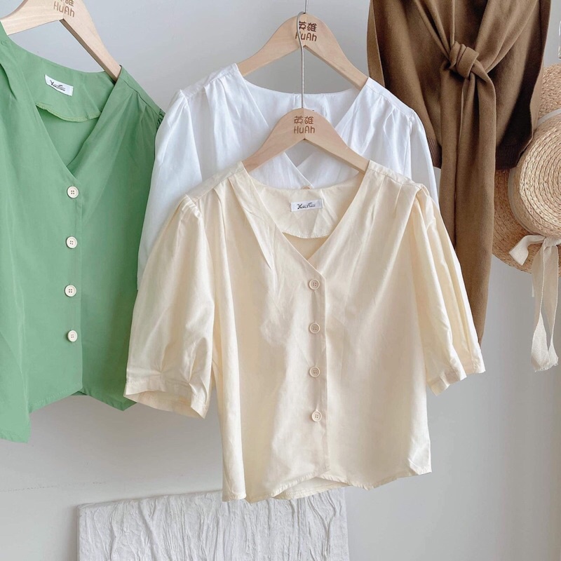 sơ mi cổ v vạt lượn 8603