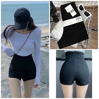Quần short nữ lưng cao Z.A.R.A đen co giãn khóa sau - hách chân, tôn hông, giấu bụng QN001