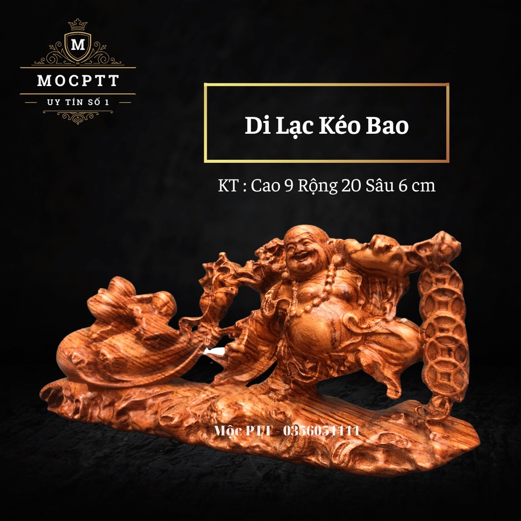 Tượng Di Lạc kéo bao gỗ Hương, Bách Xanh kích thước 20 x 6 x 9 cm TD02