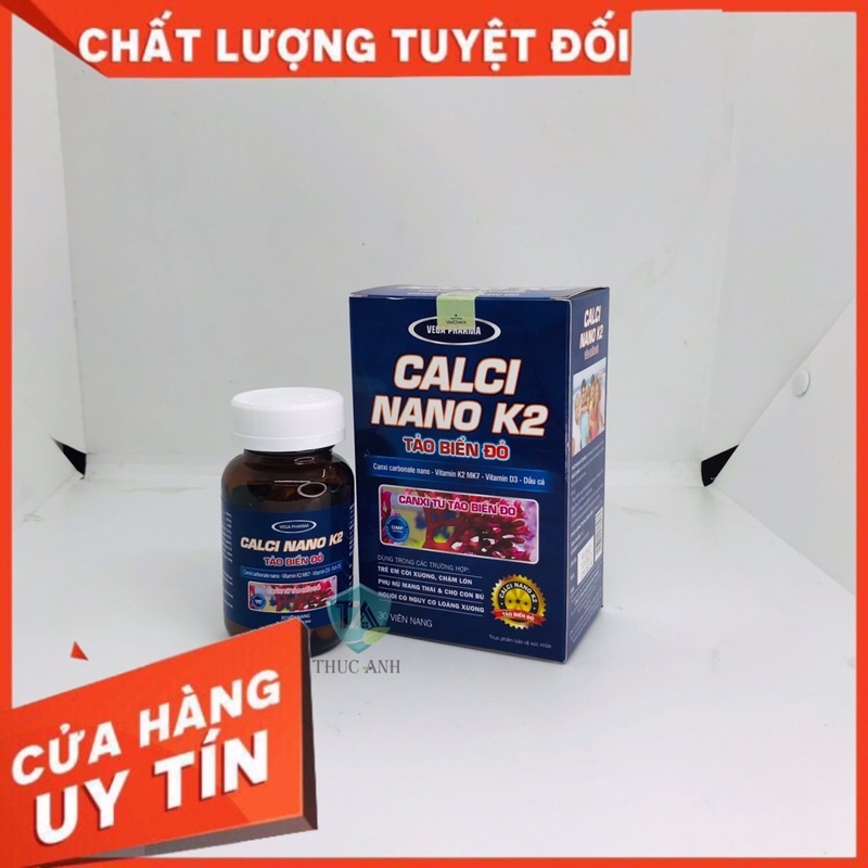 Viên nang tảo biển đỏ Calci Nano K2 - canxi từ tảo biển đỏ lọ 30 viên nang