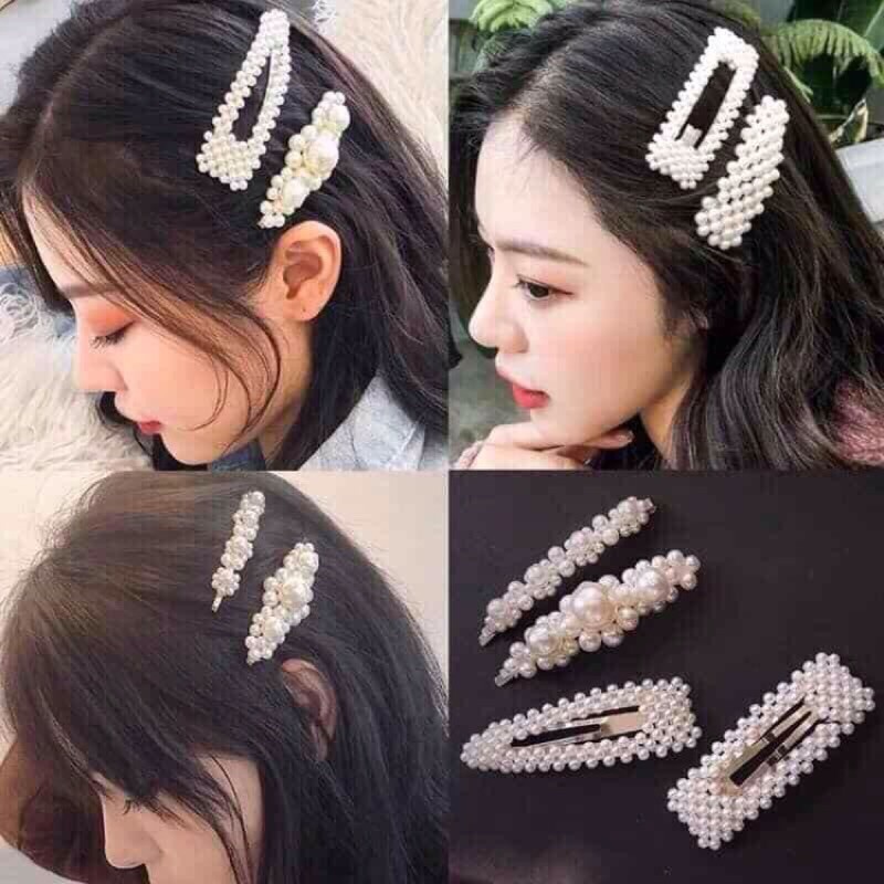 Kẹp tóc đính hạt Ngọc trắng hot trend sang chảnh