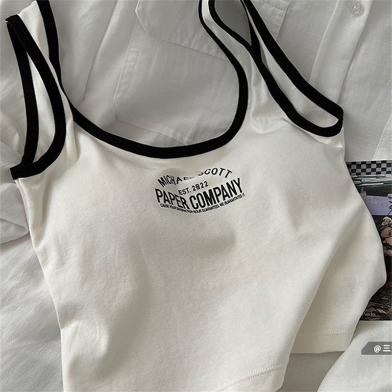 Áo thể thao sát nách form ngắn có mút đệm ngực in chữ màu trắng thời trang nữ 64