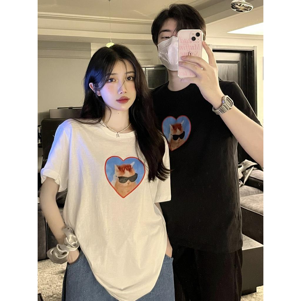 Áo Thun Dáng Dài Ngắn Tay In Hình Mèo Đáng Yêu 63401